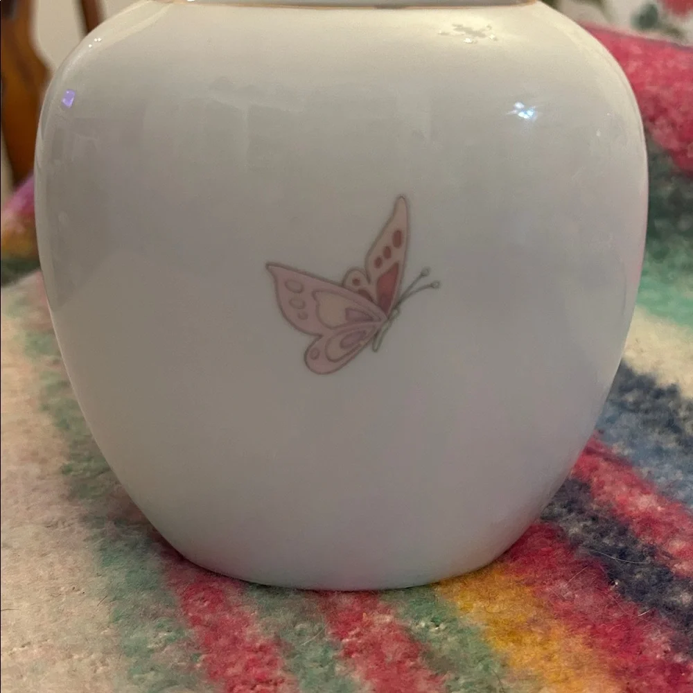 Floral Ceramic Vase with Pink and Green Accents